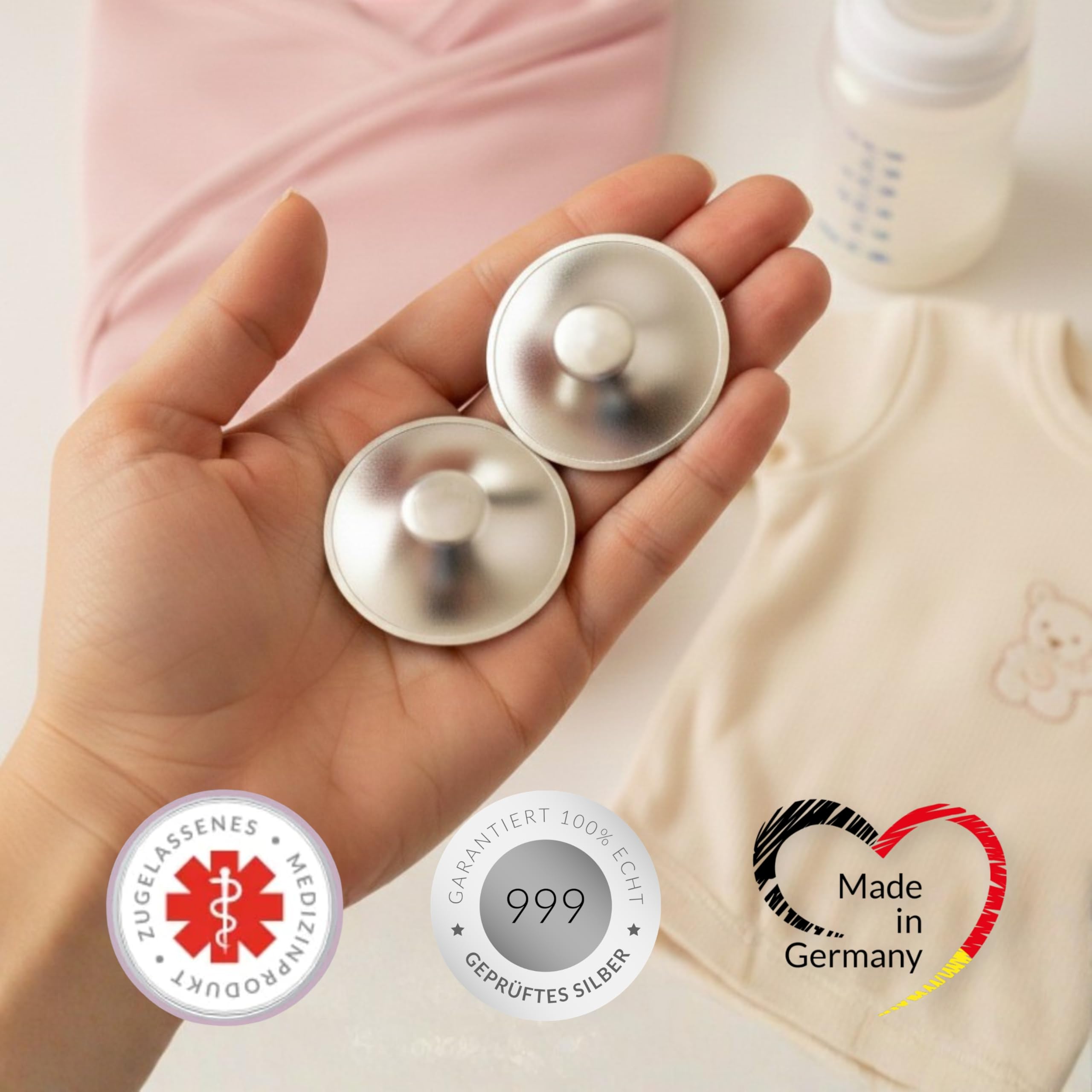 Livella | Coupelles en Argent pour l'Allaitement - Made in Germany - Pour les mamelons sensibles - Maintient un milieu cutané humide - Bouts de sein protecteurs pour la maternité et le post-partum
