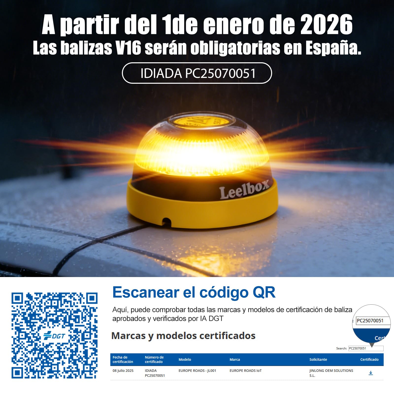 Balise V16 Homologué Espagne Avec Géolocalisateur 3.0, Gyrophare V16 Homologué Espagne, Carte Sim Intégrée Jusqu'à 2038