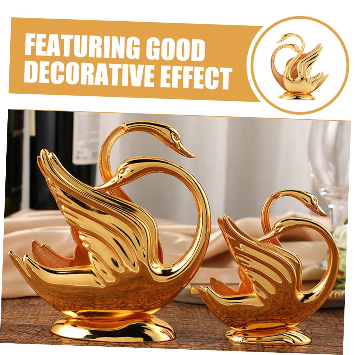 Servilletero de Aleación de Zinc de Cisne Dorado para Mesa Decorativa | Diseño Simple, Borde Liso y Uso Práctico, Adorno de Escritorio para Salón y Hotel