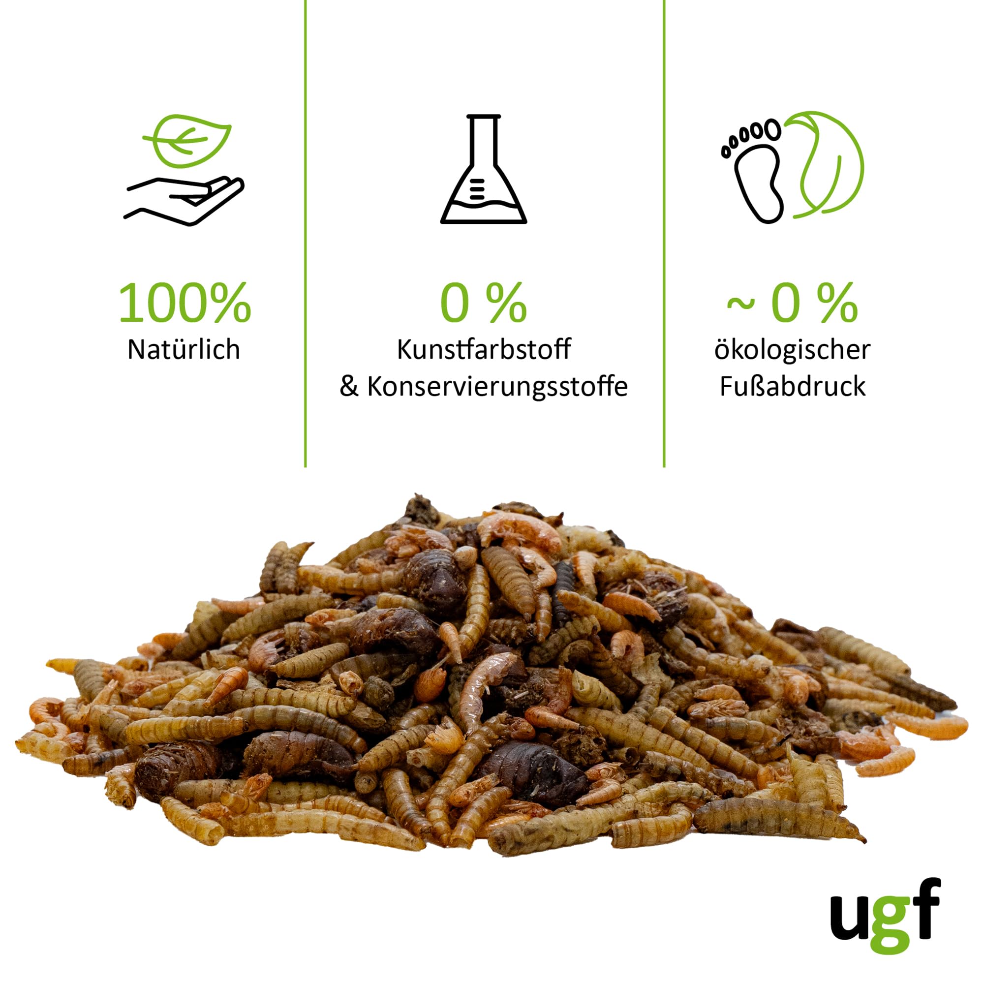 UGF - Mieszanka owadów z kiełżem - 500 g w wiadrze 3-litrowym, pokarm dla jeży, myszoskoczków, chomików, szczurów, jaszczurek - mączniki, larwy muchy żołnierskiej, jedwabniki, kiełż
