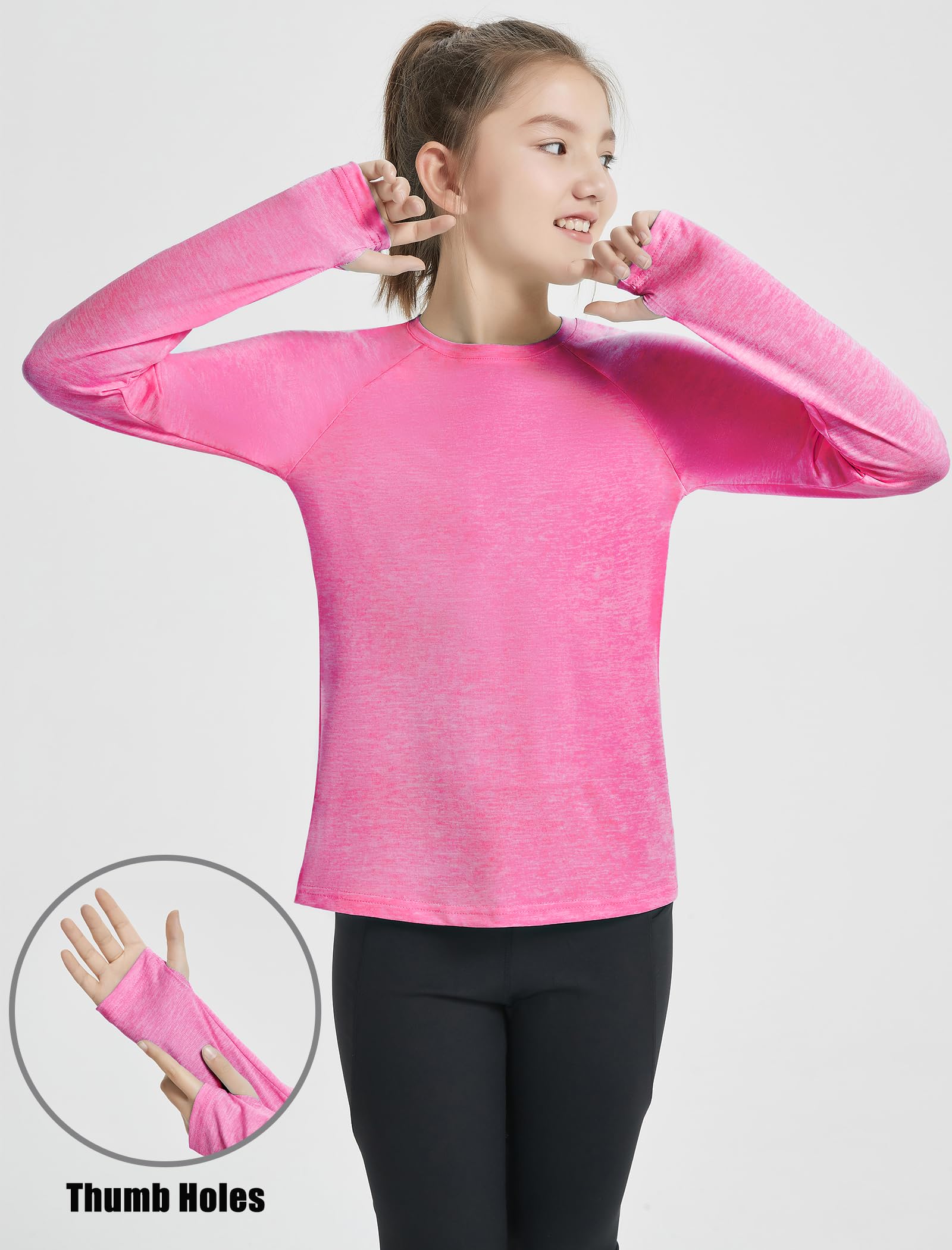 EXARUS Camicie a maniche lunghe per ragazze Athletic Quick Dry Top Performance Tees UPF 50+ con tasche fori per i pollici allenamento adolescenti