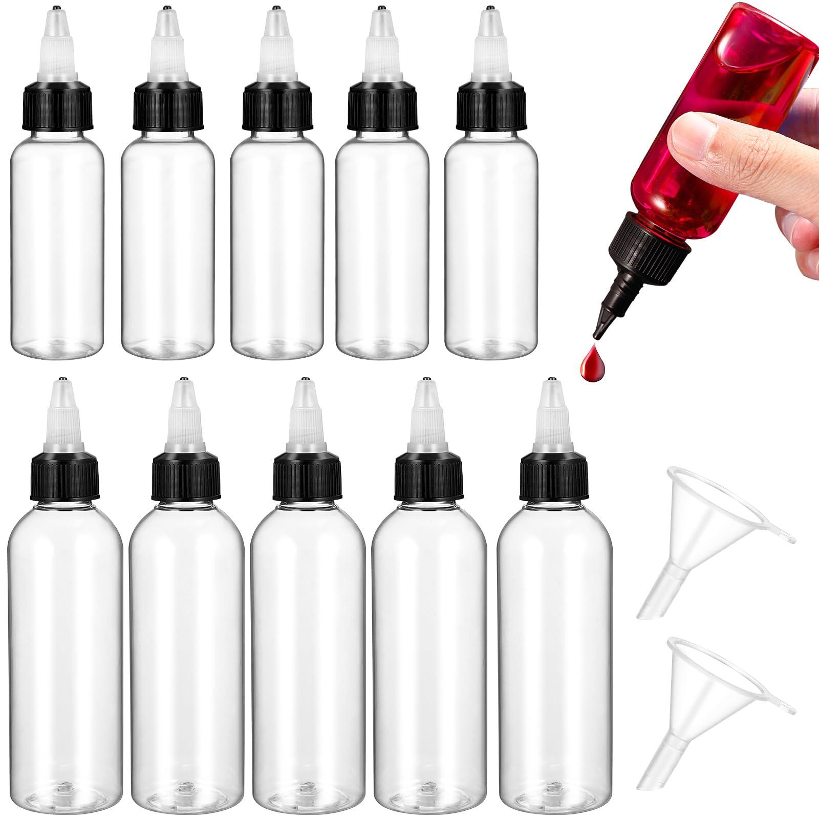 Luxshiny Mini Squeeze Bottle 10PCS Sauce Bottle Condiment Dispensing with 2PCS Funnels for Sauces Ketchup Cookie Decorating (100ml + 60ml)