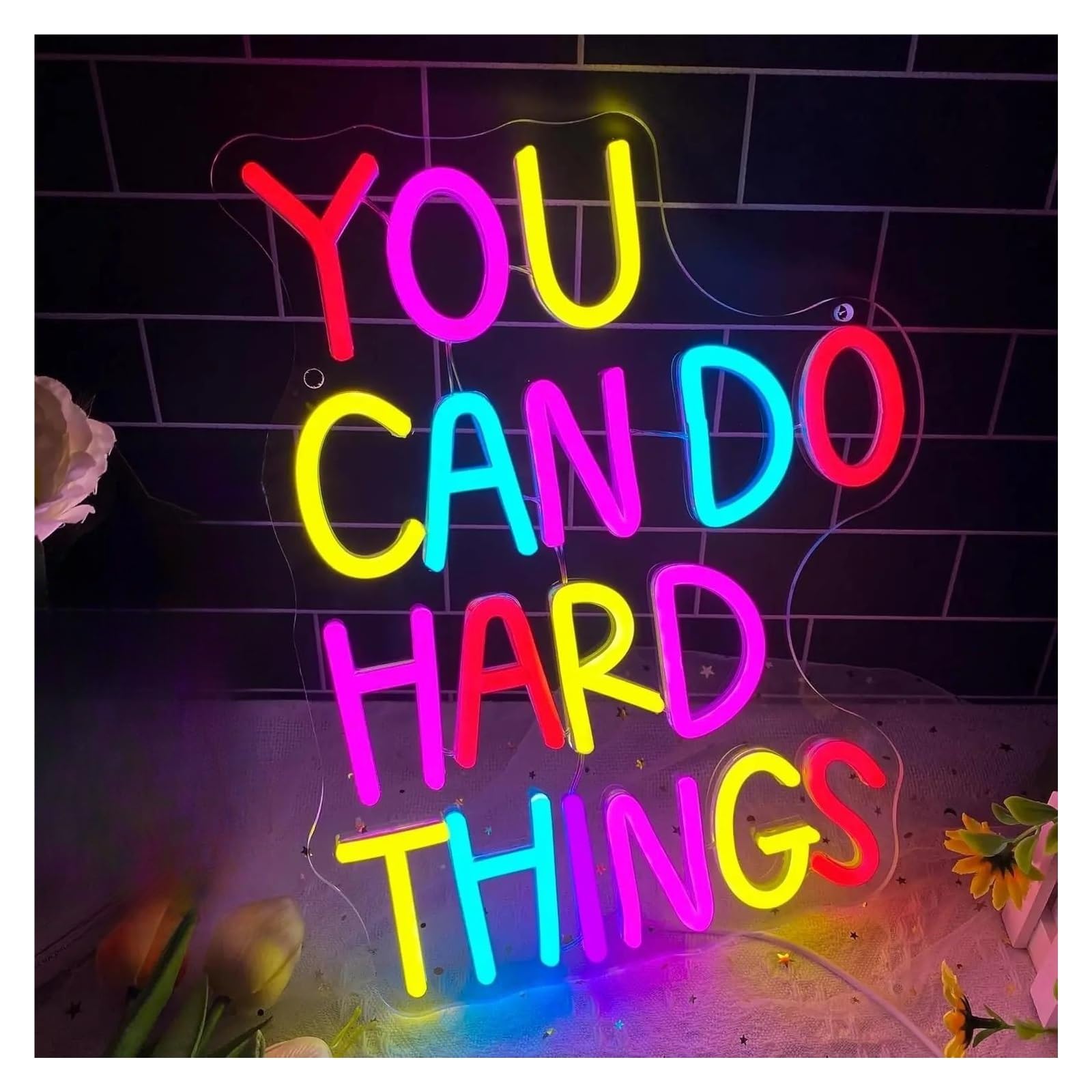 LEMST Signs Lamp You Can Do Hard Things Neon Sign Motivational Slogans Wall Decor Dimmable Light Room Decor 27cmх34cm