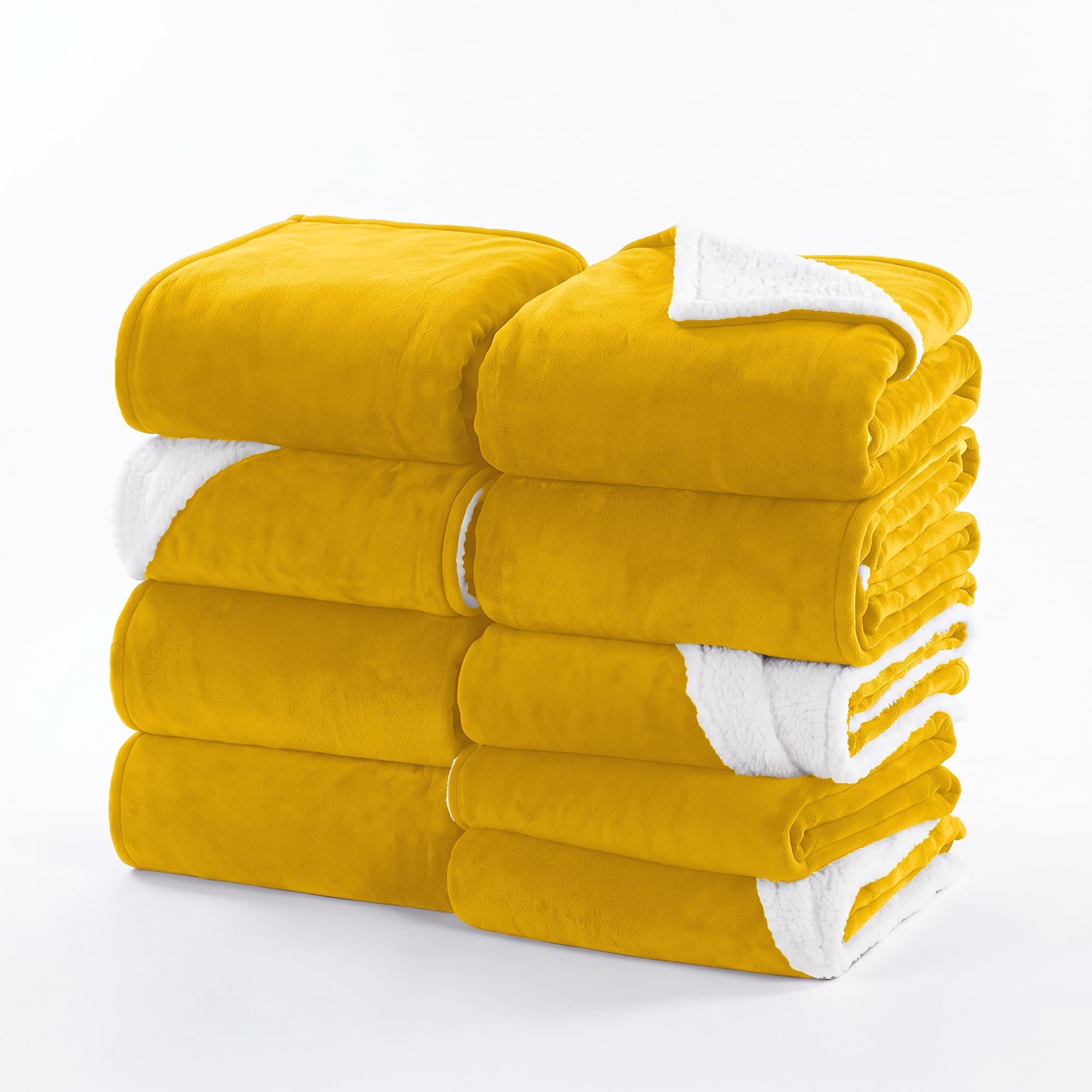 IR Imperial Rooms 9 Pack Bulk Queen Sherpa Blankets 90x90 Mustard