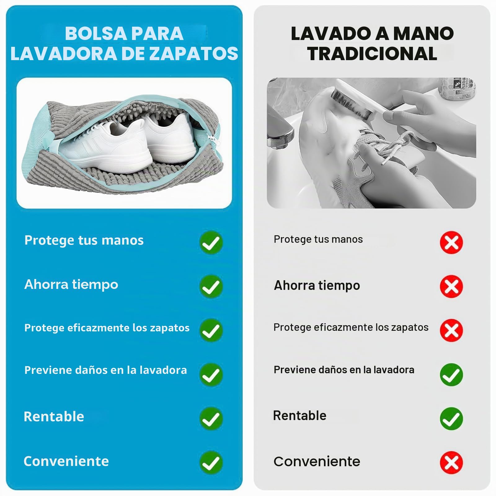Bolsa para Lavar Zapatillas en Lavadora, 2 Piezas, Cremallera Antióxido, 39 x 19 cm