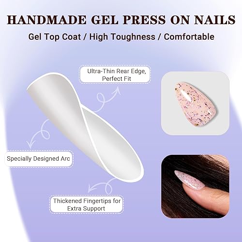 Miniatura 5 de Uñas cortas a presión de almendra, hechas a mano, con diseño de estrellas nude, ajuste supremo y naturales, uñas postizas reutilizables con mini