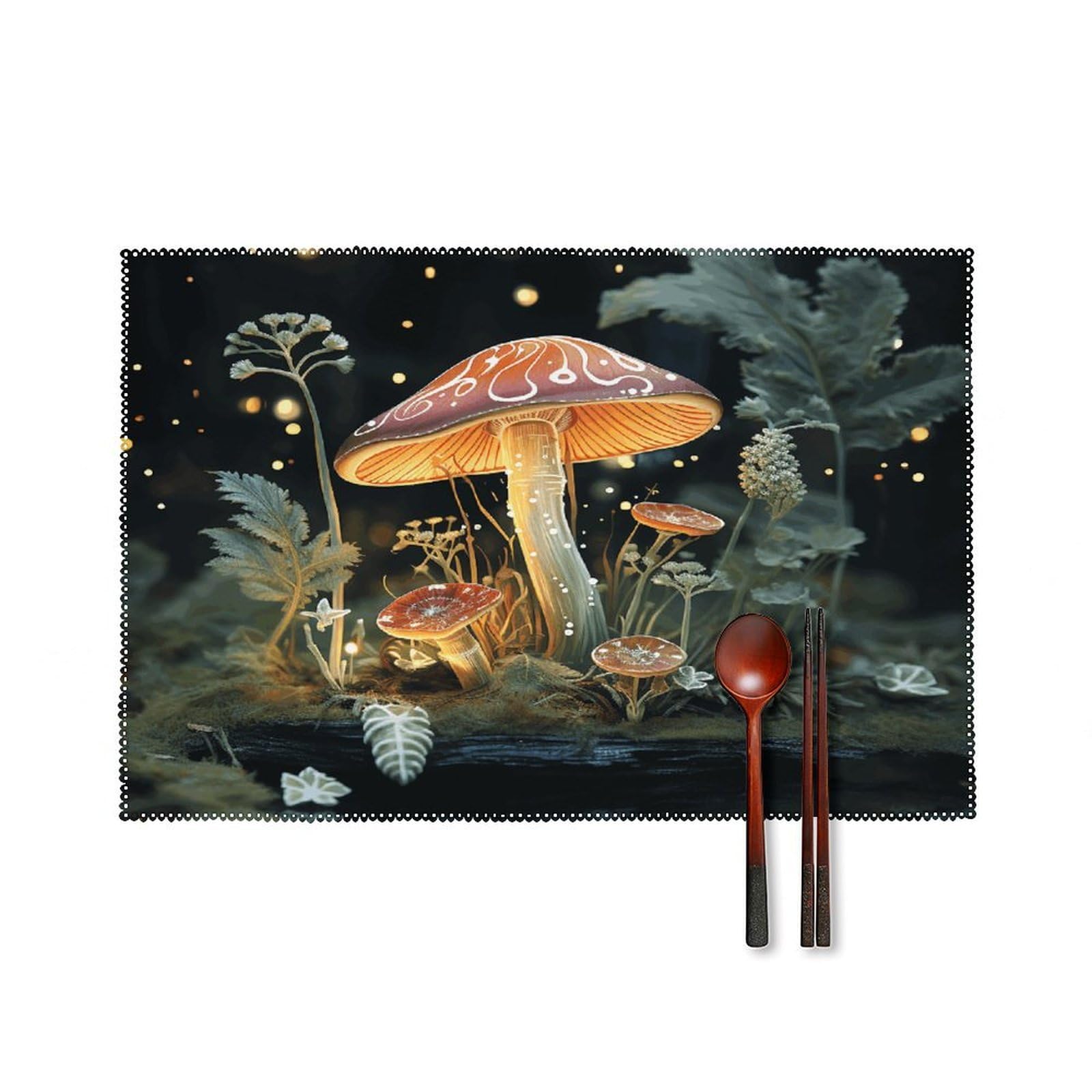 Butterfly Mushroom Placemats Set of 4 Canvas Washable Cloth Place Mats Wipeable Heat Resistant Table Mats Elegant Cloth Placemat for Kitchen Dinning Party Table Decor 12" X 18"