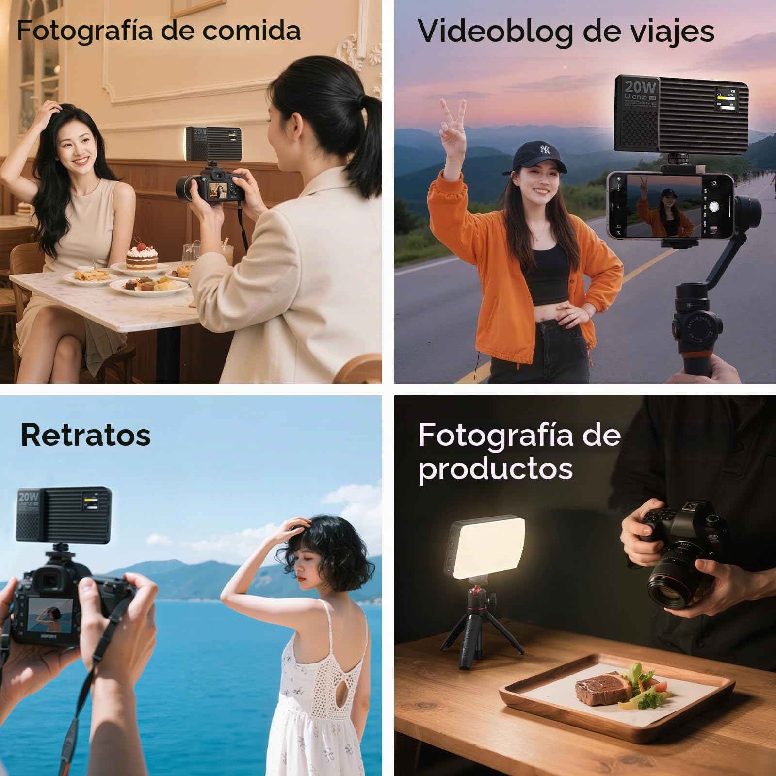 ULANZI Luz de video RGB K20, panel de luz LED portátil de 20 W, 0-360 a todo color, CRI 95+ 1800-9000K, iluminación de video recargable LED de 3300 mAh para vlogging, fotografía