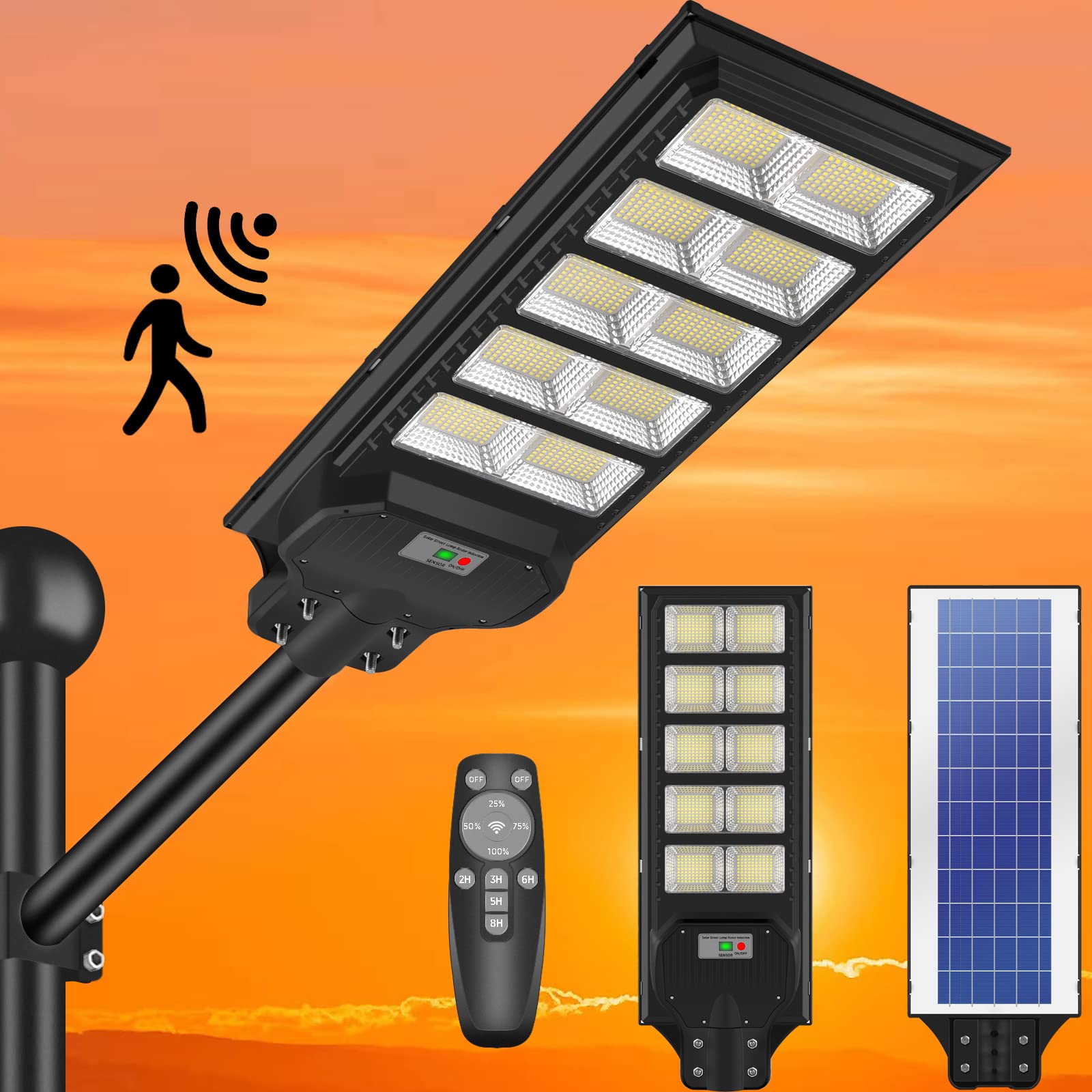 SADUENFR Solar Street Lights Outdoor Waterproof 1000W Solar Parking Lot Lights with Remote Control, Motion Sensor, Dusk to Dawn, Commercial Street Light Solar Powered for Racecourse, Area Lighting