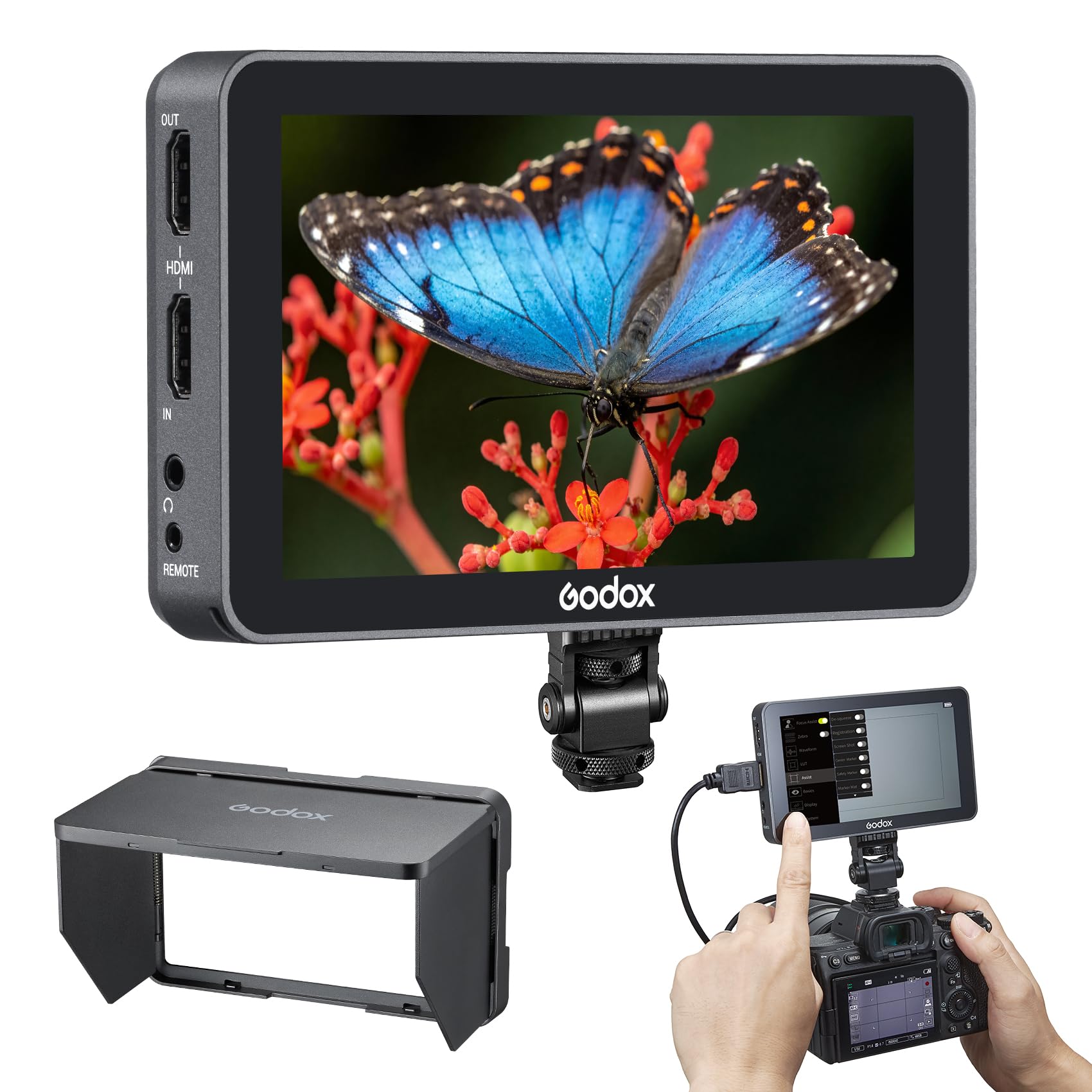 Godox GM6s Pro Kit2 Touch Screen 5.5 Inch Camera Field Monitor, 2000nit HD 1920x1080 IPS Touch Screen, Rec.709 Color Gamut, 3D LUT Support, 4K HDMI in/Out with 10W Low Power Consumption Camera Monitor-image-9