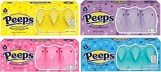Peeps Easter Marshmallow Candy Variety Pack, Classic Marshmallow Chicks, Assorted Colors (Yellow, Pink, Purple, Blue), Pack of 4, 5ct Each (20 Chicks Total)