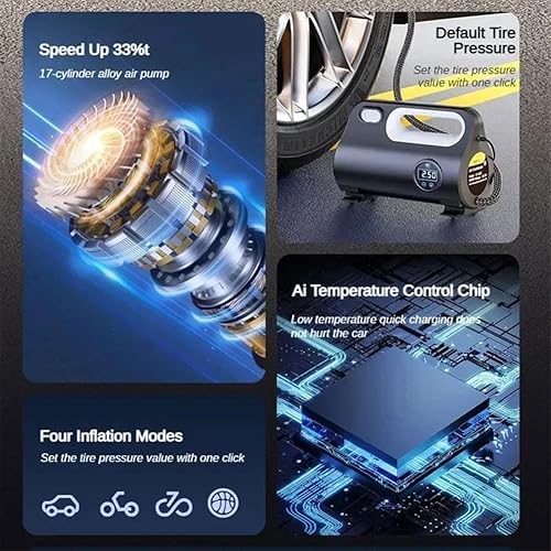 Miniatura 4 de Inflador de neumáticos con bomba de aire eléctrica para automóvil, compresor de aire compacto portátil de 12 V, bomba inflable digital LED, bomba de