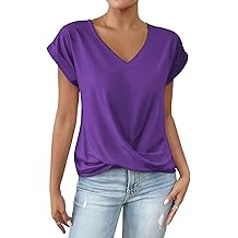 Womens 2025 Casual Twist Front Short Sleeve Shirts V Neck Summer Tops Loose Fit Ruched Tunic Tops Basic Tee Shirts
