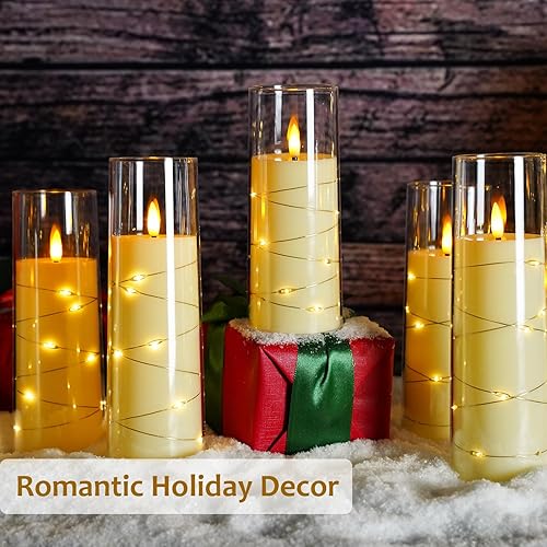 Miniatura 3 de Velas de color marfil sin llama con cadena de luces integradas, velas a pilas con control remoto, 5 velas LED parpadeantes, velas eléctricas de