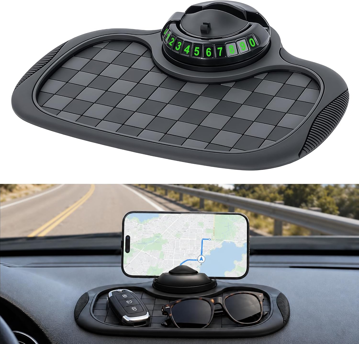 Car Anti-Slip Mat, 360° Rotating Universal Phone Holder for Car Dashboard