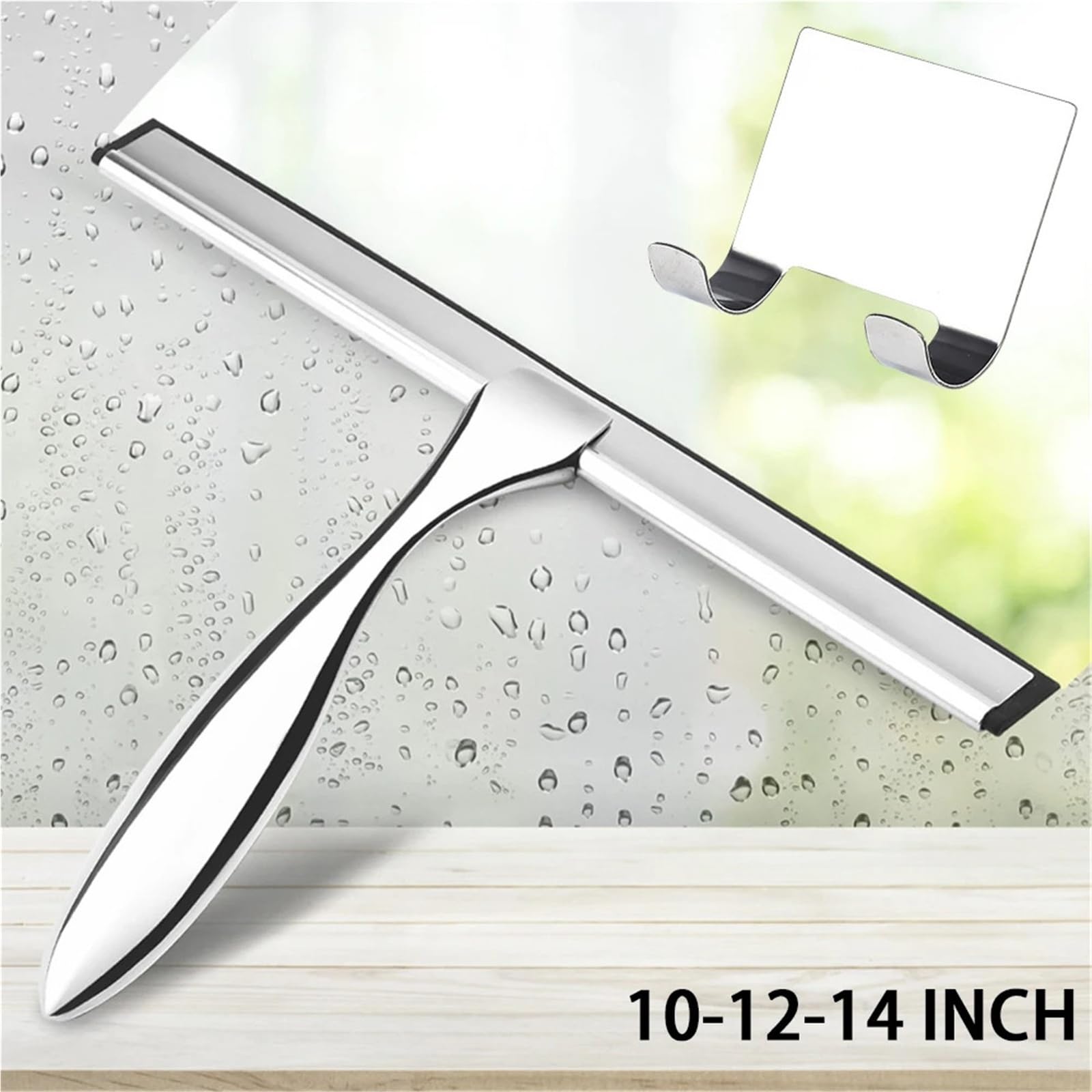 Duschabzieher Für Glastüren Edelstahl-Duschabzieher, Silikon-Fensterwischer, Gummikratzer mit Saugnapf, Haken, Türhänger, 10'', 12'', 14'' Zoll(14-2hook)