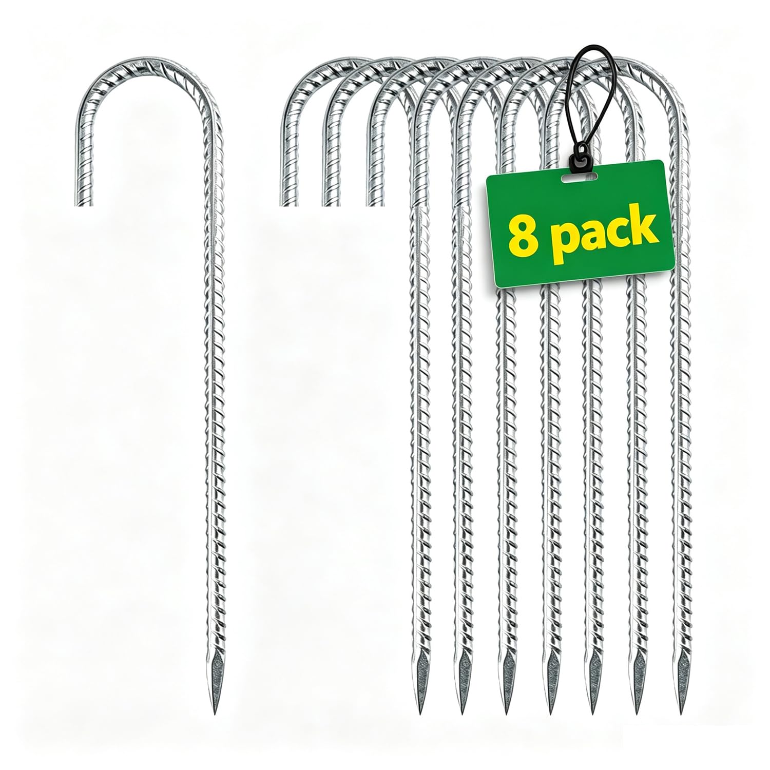 Tent Pegs Metal Heavy Duty,8 Pack 12-Inch Galvanised J-Shape Rebar Stakes