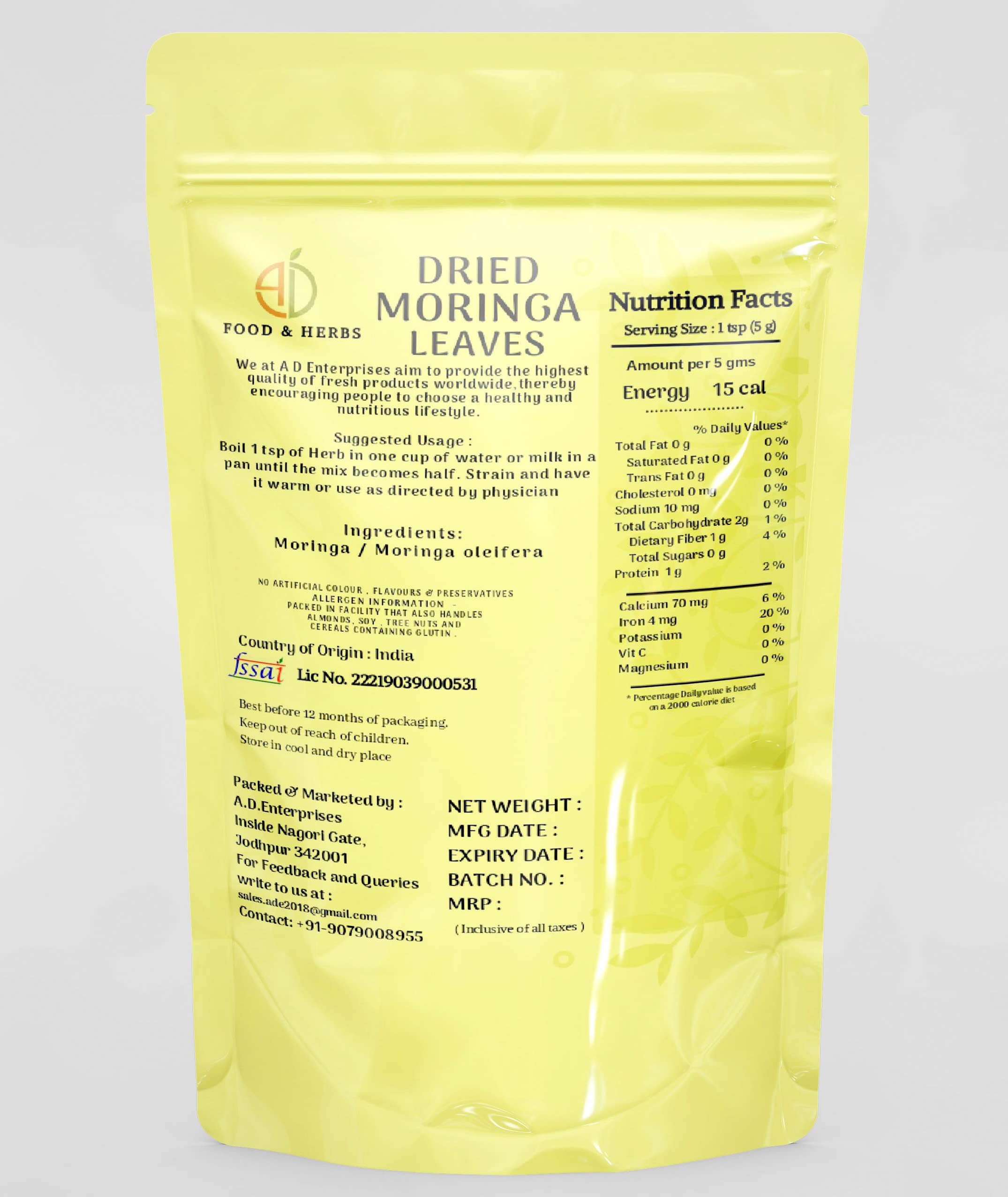 A D Food & Herbs Organic Moringa Dried Leaves/Senjhana/Drumstick Plant/Moringa Oleifera Leaves (50 Gms) — Amazon image 3