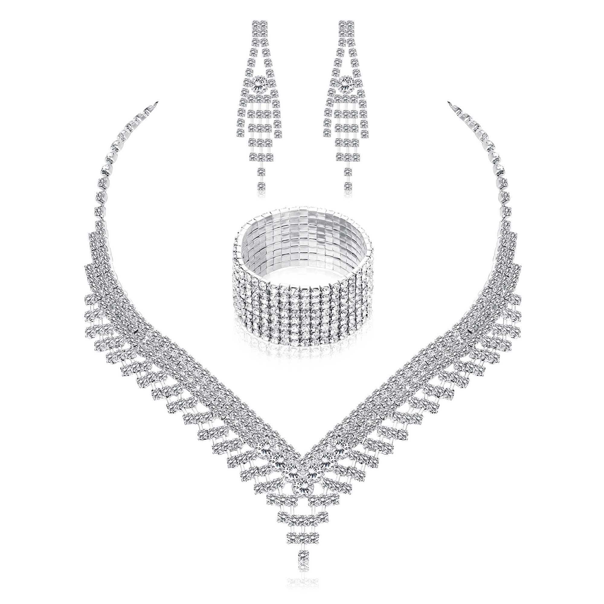 JeryWe Juego de Joyas para Novia para Mujer Collar Pulsera Colgante Pendientes Boda Novia Dama Prom Joyería Accesorios para Mujeres