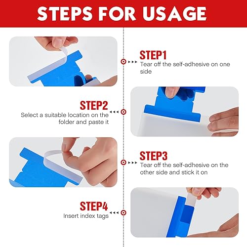 Miniatura 6 de Pestañas autoadhesivas insertables de 2 pulgadas con insertos imprimibles, pestañas de índice de plástico para cuadernos, pestañas de archivo
