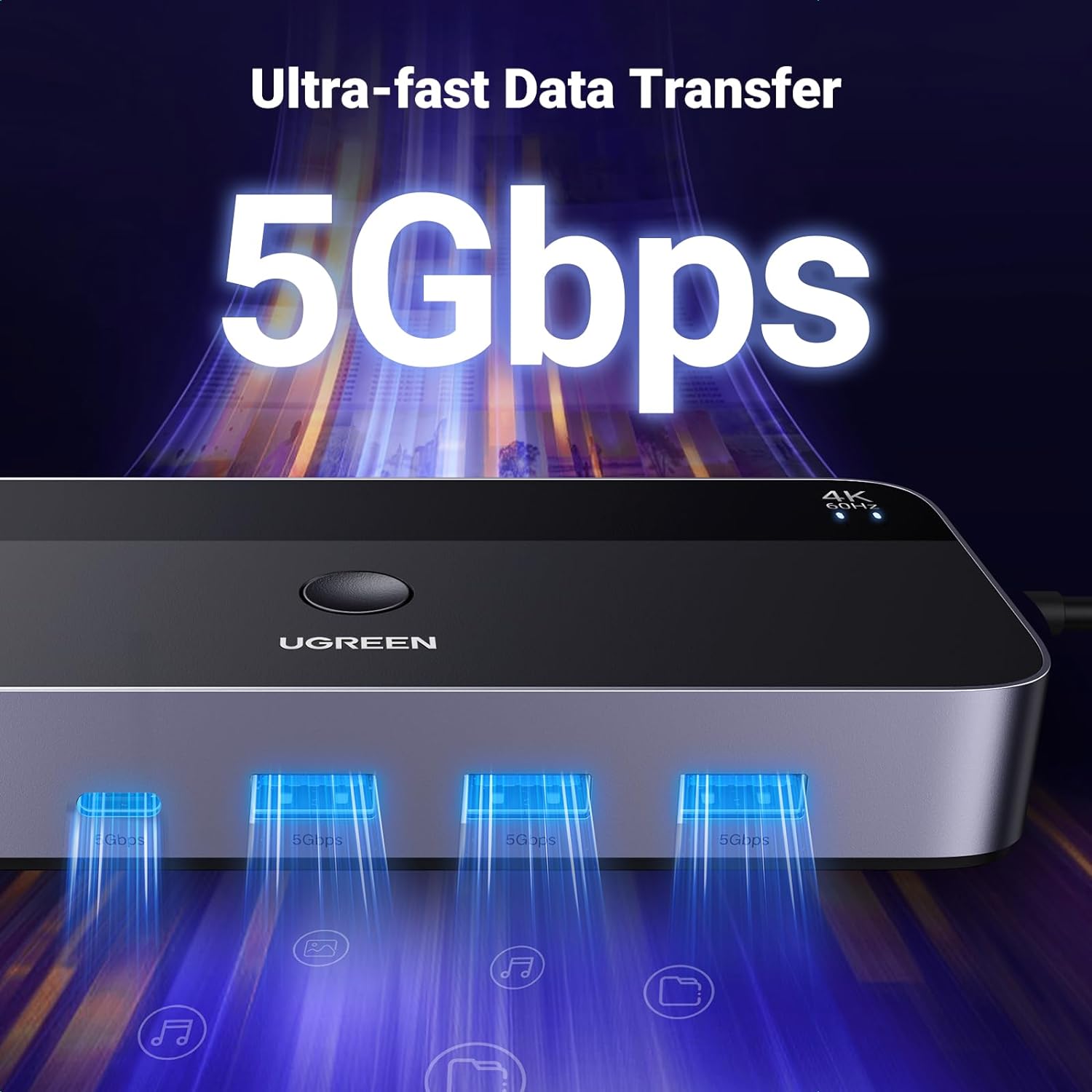 UGREEN USB 3.0 HDMI KVM Switch with 4 USB 3.0 Ports (3 USB-A+1 USB-C) 4K@60Hz Bundle with 8K HDMI 2.1 Cable 48Gbps 6.6FT, Certified Ultra High Speed Cord Aluminum, 4K@240Hz 120Hz 8K@60Hz