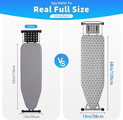 Miniatura 2 de Tabla de planchar de tamaño completo de 57 pulgadas de largo x 15 pulgadas de ancho, tabla de planchar grande y resistente con soporte de hierro,