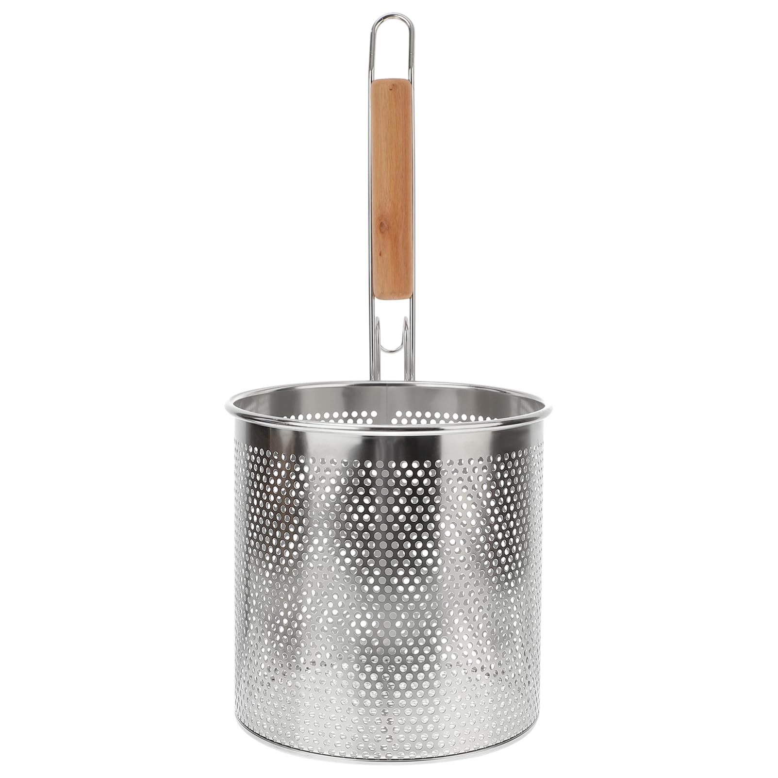 STOBAZA Noodles Strainer Colander Fry Basket Ramen Pasta Basket Stainless Steel Mesh Spider Strainer with Wooden Handle, Fine Mesh Skimmer for Rinsing Straining Boiling Frying