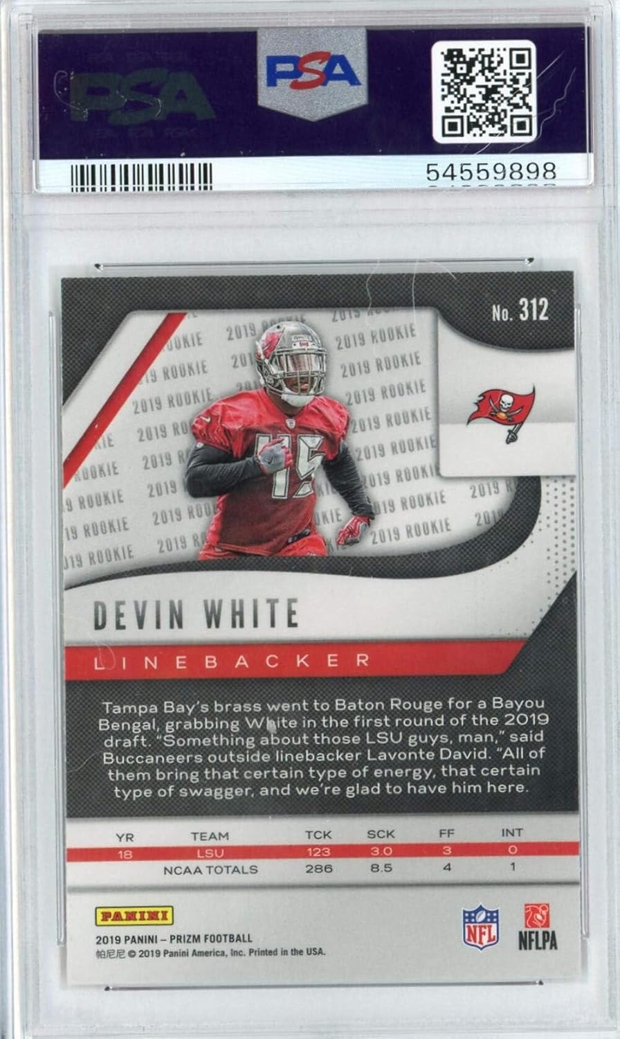 Graded 2019 Panini Prizm Devin White #312 Rookie RC Football Card PSA 10 Mint