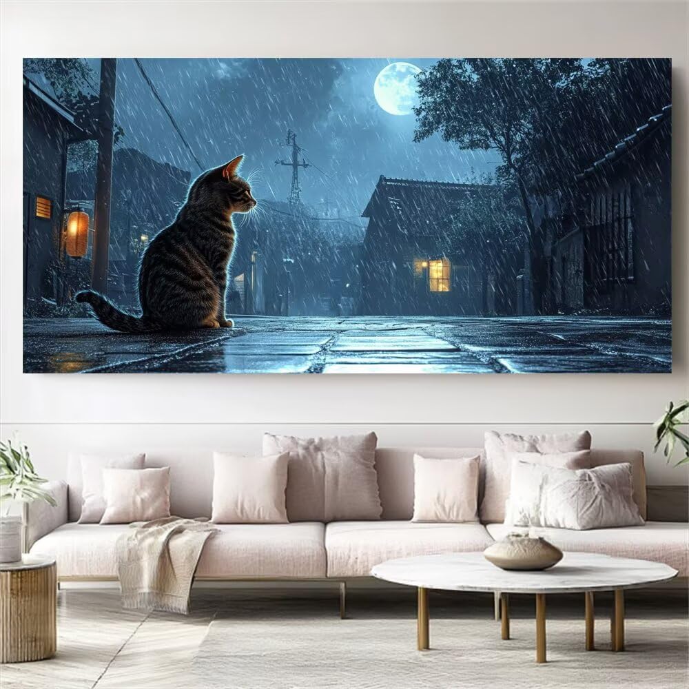 Peinture Numero Adulte La Ville, Peinture par Numero Avec peinture acrylique et pinceau Sur Toile Couleur Pré - Imprimée, Loisirs Créatifs Adultes Cadeaux Déco Murale Élégante 70x140cm Le Chat C-105