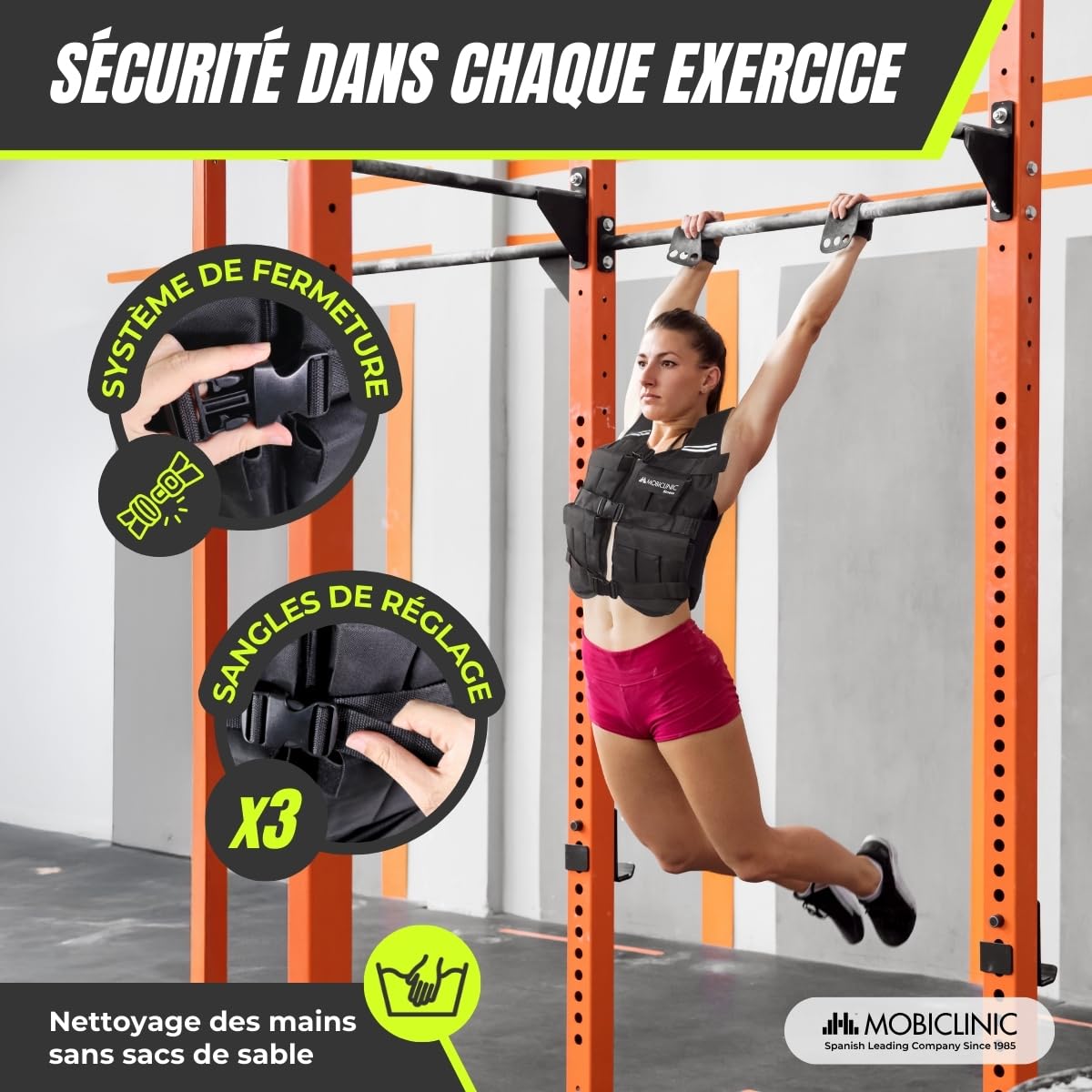 Mobiclinic®, Gilet Lesté, 10/20kg, Gilet de Poids, Réglable, Résistant, Tissu Oxford 600D, Poids Inclus, Bandes Réfléchissantes, Respirant, Gilet avec Poids pour Entraînement Fitness, Iron