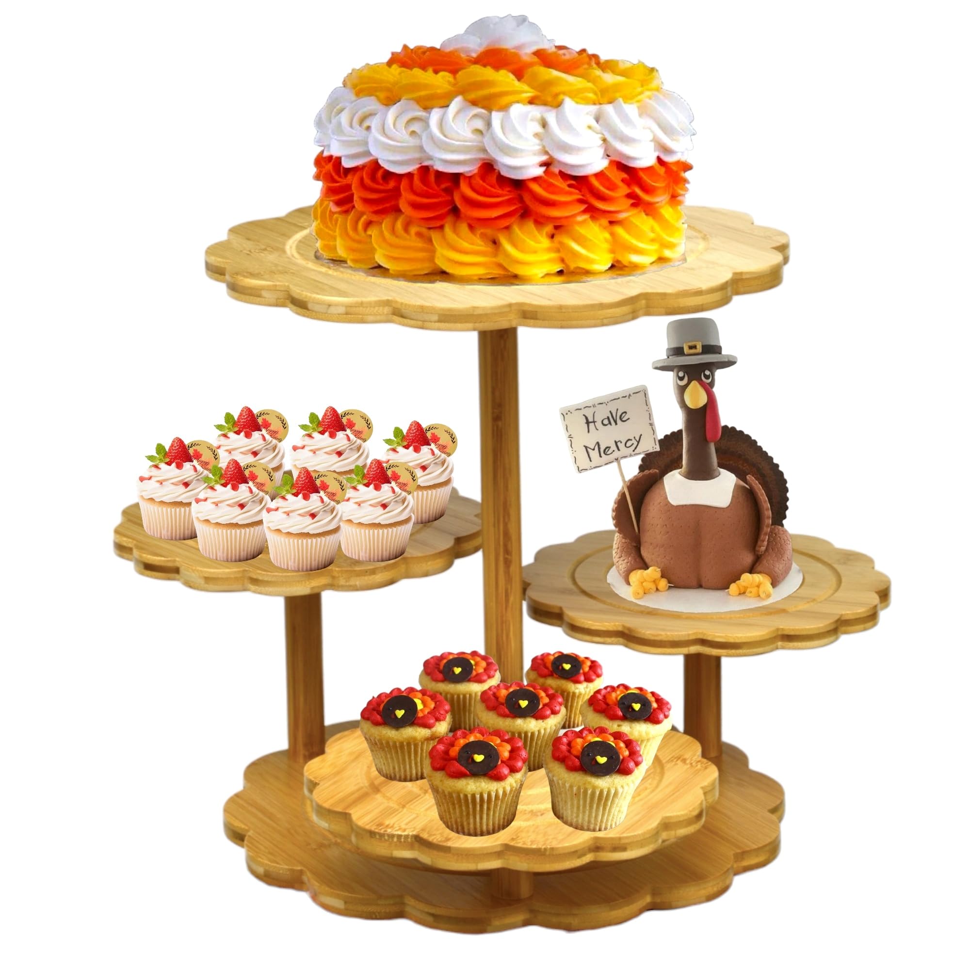 MAR & ANTO Wooden Cake and Cupcake Stand Combo - Wood Cupcake Stand - Wooden Cupcake Stand - Tiered Cupcake Stand Wood - Bamboo Tiered Dessert Stand - Wooden Cake Stand - Cupcake Display Stand