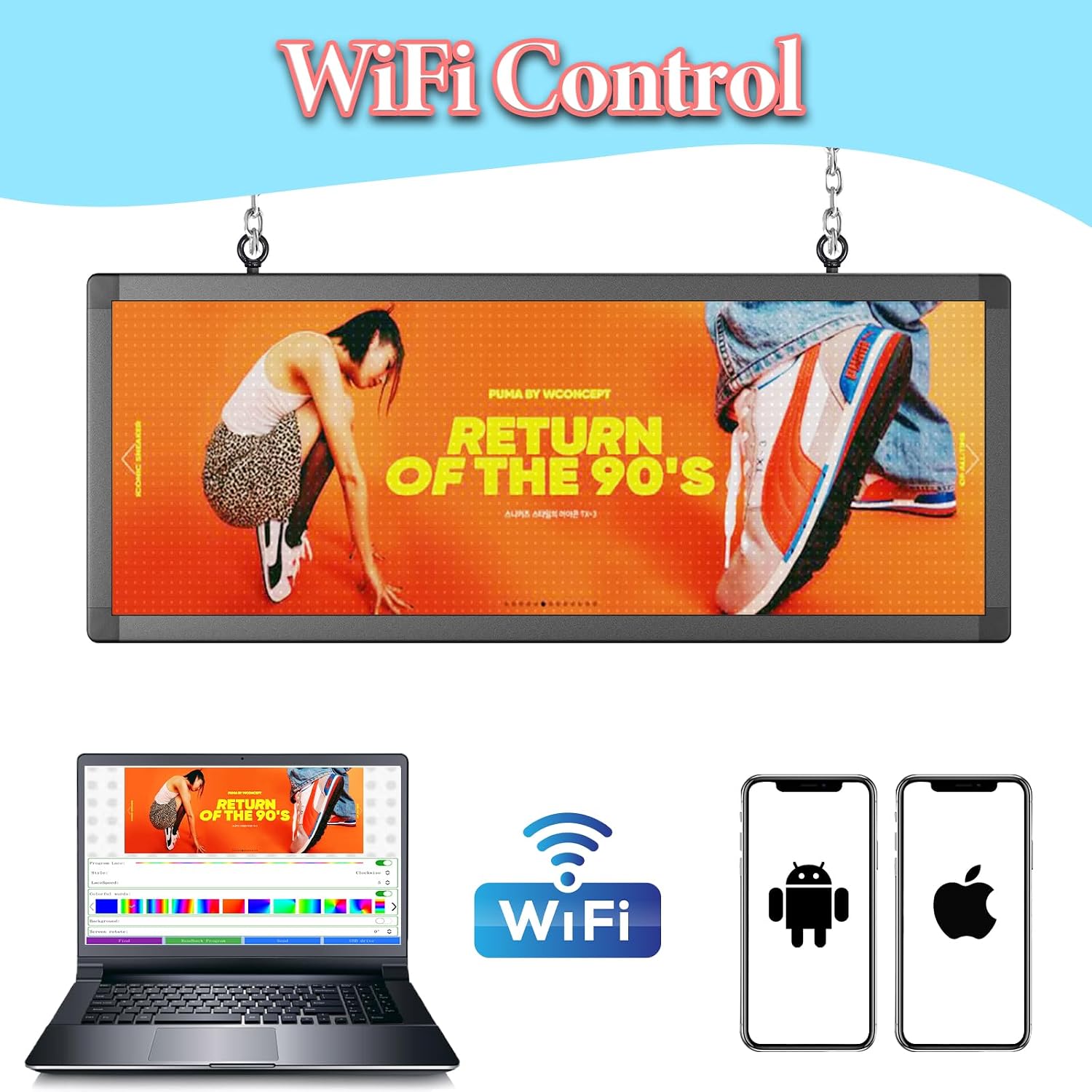 P10 39x14 Inch Double Sided led Sign Outdoor with WiFi Control High Brightness for Stores, HD Text/Image, Weatherproof & Energy Saving Advertising Board