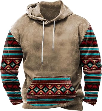 Mens Crewneck Sweatshirts Graphic Vintage Western Aztec Ethnic Drawstring Pullover Ethnic Print Patchwork Hoodies