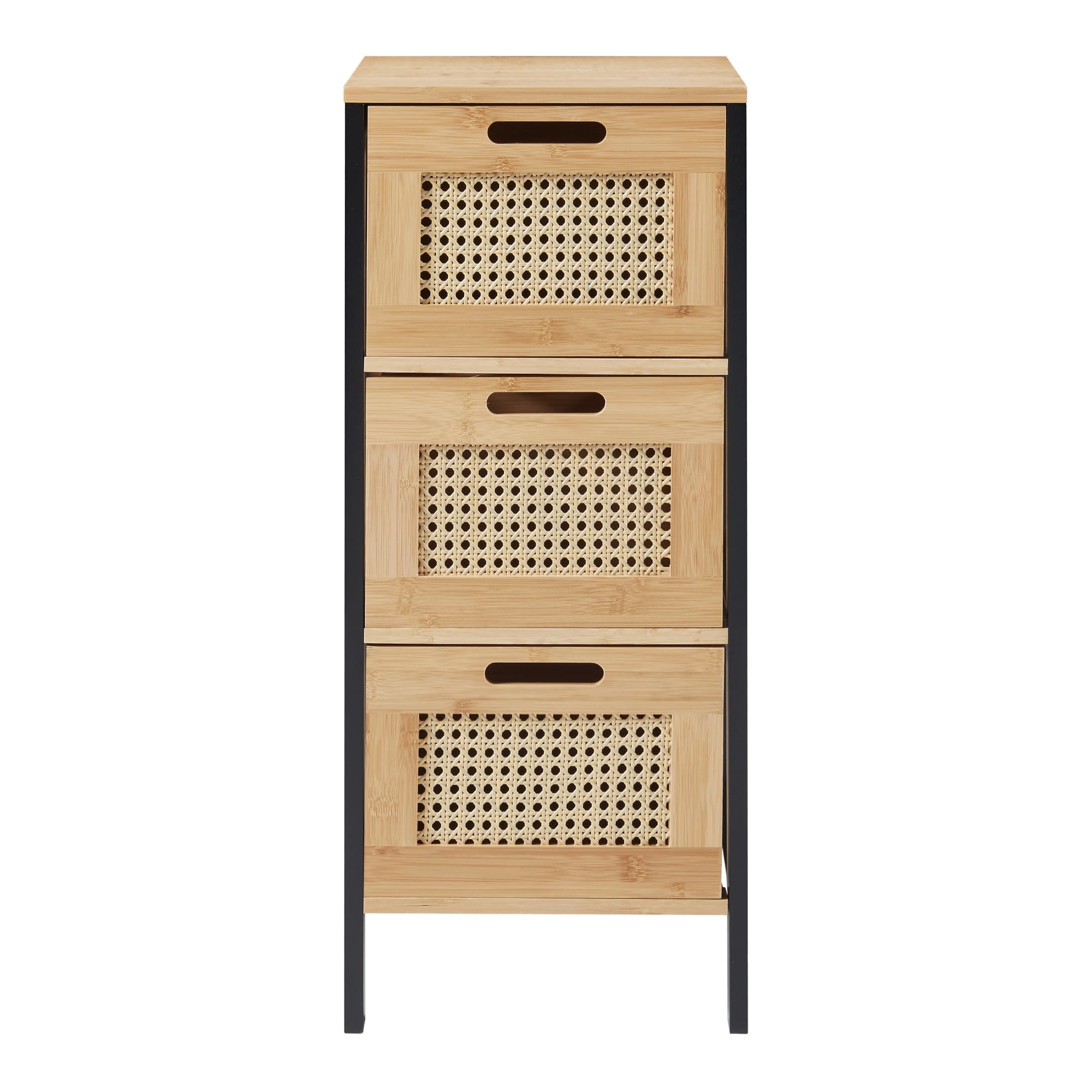 [en.casa] Cassettiera con 3 Cassetti Organizzatore Arredo Bagno da Stoccaggio con Piedini Ingresso Soggiorno 72 x 30 x 30 cm in Bambù - Nero/Naturale/Effetto Rattan