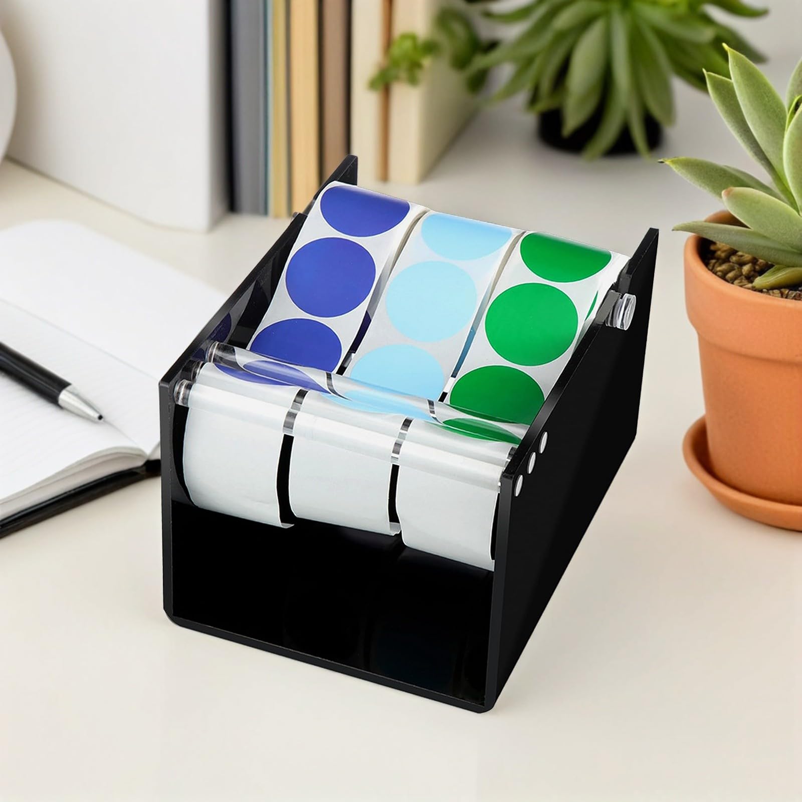 Abaodam Support pour Rouleau D'autocollants en Acrylique pour 3 Disques Distributeur D'étiquettes Réglable, Organiseur de Rangement pour Écoles et Restaurants