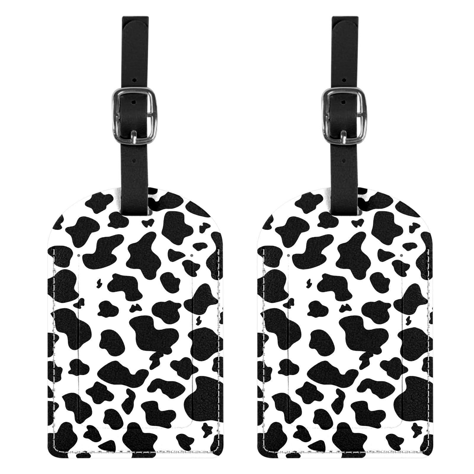 BHAHB 2 Pack Luggage Tag Luggage Tags PU Leather Suitcase Tags Aesthetic Cute Funny Travel Bag Labels for Women Girls-Black White Cow