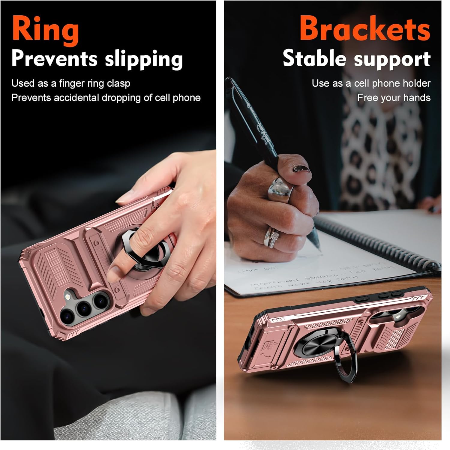 Furiet Phone Case for Samsung Galaxy S24 Plus/S25 Plus S24+ S25+ 5G with Tempered Glass Screen Protector Card Slots Ring Stand Two Layer Defender for S24Plus 24S + S 24 24+ S25Plus 25S 25+ Rose Gold - Image 4