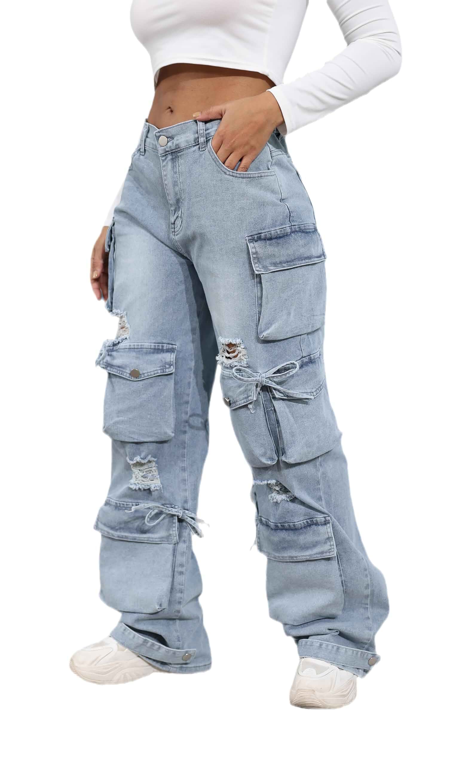 Ryehack Women’s Baggy Jeans Y2k Cargo Jeans Casual High Waist Baggy Denim Cargo Pants with Pockets Streetwear Cargo