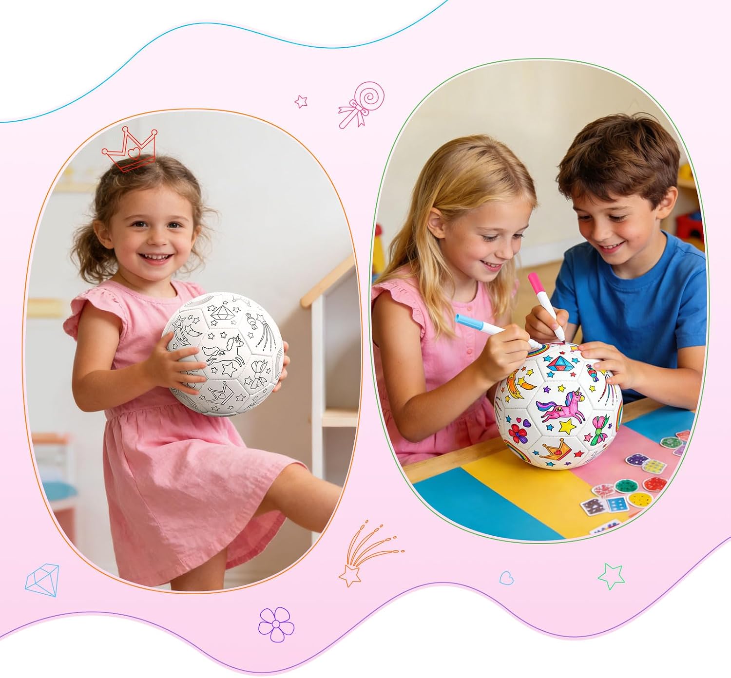 Richball Color You Own Soccer Ball with 10 Markers, DIY Coloring Soccer Ball Size 3 for Toddlers 1-3, Painting Ball for Kids Arts and Crafts Easter Gifts