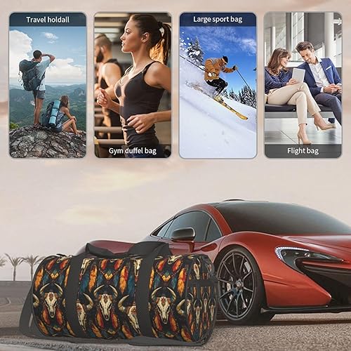 Miniatura 6 de Large Duffle Bag for Travel - Retro Tribal Goat Skull Print Gym Bag for Women Men, Travel Foldable Bags for Women Men with Zippered Multiple Pockets