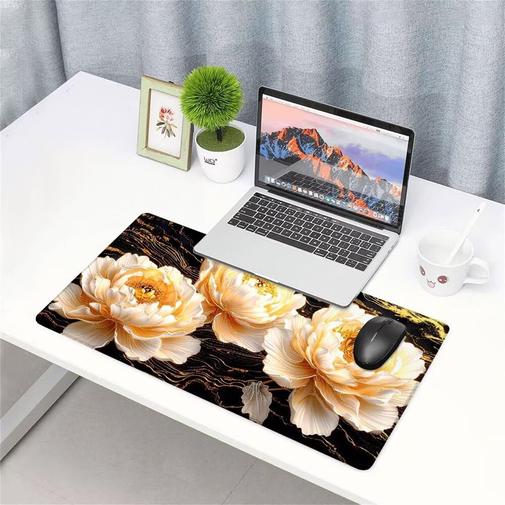 Alfombrilla de Mouse para Juegos, Giallo, XXL, Antideslizante, Impermeable, Diseño de Fiore, Extendido, Grande, 1200x600x3mm, para PC, Laptop, Ufficio, Famiglia d-583
