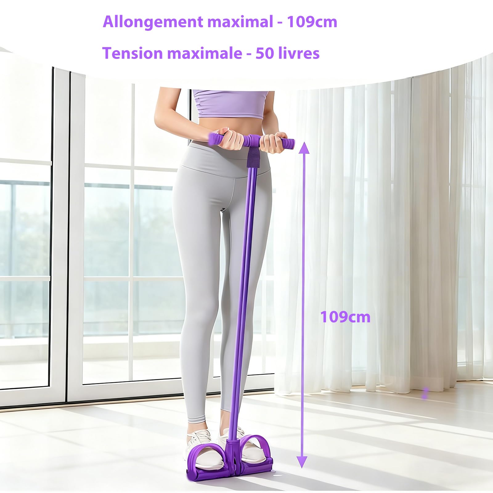 Bande de Résistance 6 Tubes avec Pédale - Élastique de Fitness pour Abdominaux, Cuisses, Bras