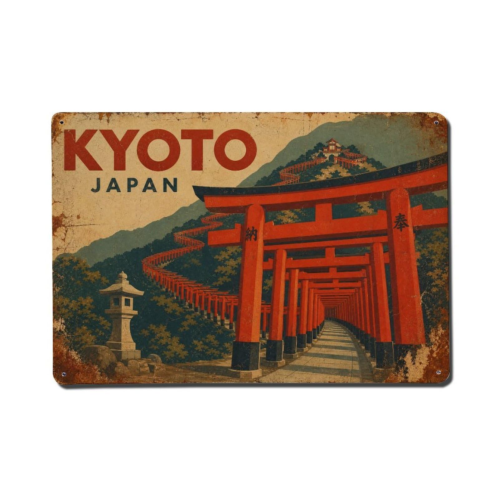 Gead 8X12inch Style Vintage Travel Kyoto Japan Shrine Metal Tin Sign