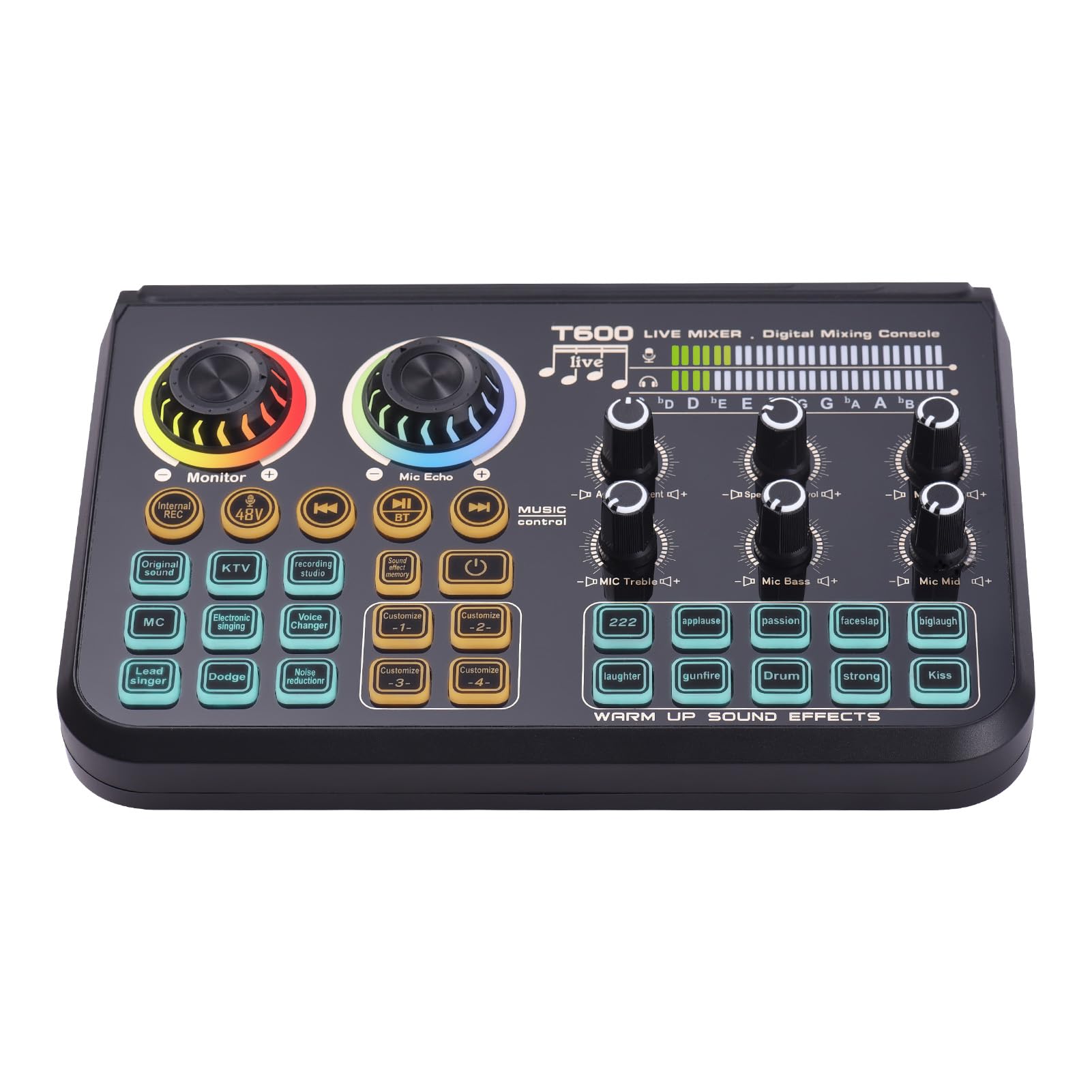 Btuty Sound Board Audio Mixer Live Sound Card Dynamic LED Colorful Light BT Wireless Plug and Play One-click Noise Reduction Rechargeable for Live Streaming Podcasting Recording