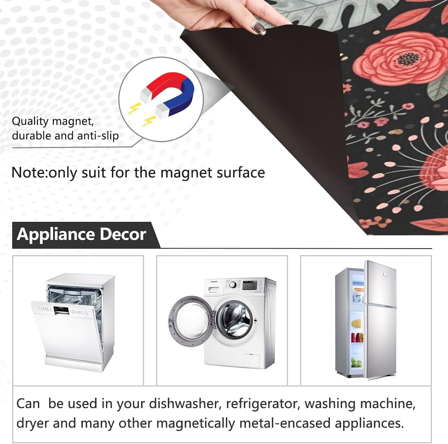 QUGRL Possums Flowers Leaves Dishwasher Magnet Cover Front Door Decorative Refrigerator Covers Magnetic Sheet Sticker Wash Machine Fridge Panel Decal for Kitchen Appliance 23x26 in