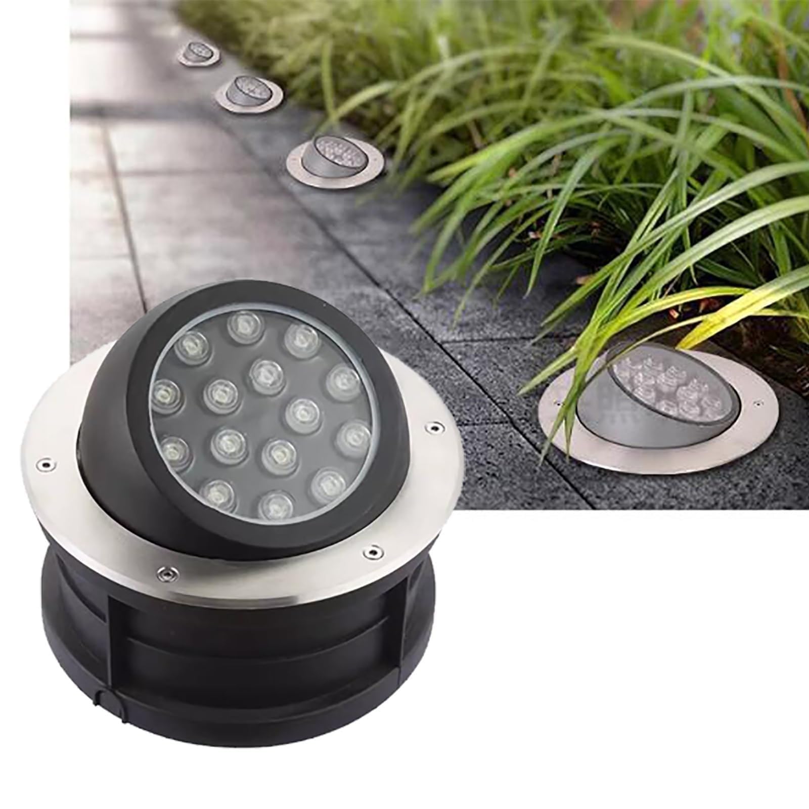 Generisch Lampa ogrodowa LED, regulowany reflektor ogrodowy LED – 18 W, wodoszczelność IP67, lampa ogrodowa do zabudowy, lampa stojąca do użytku na zewnątrz, oświetlenie ścieżek i tarasów (biała, 24 V