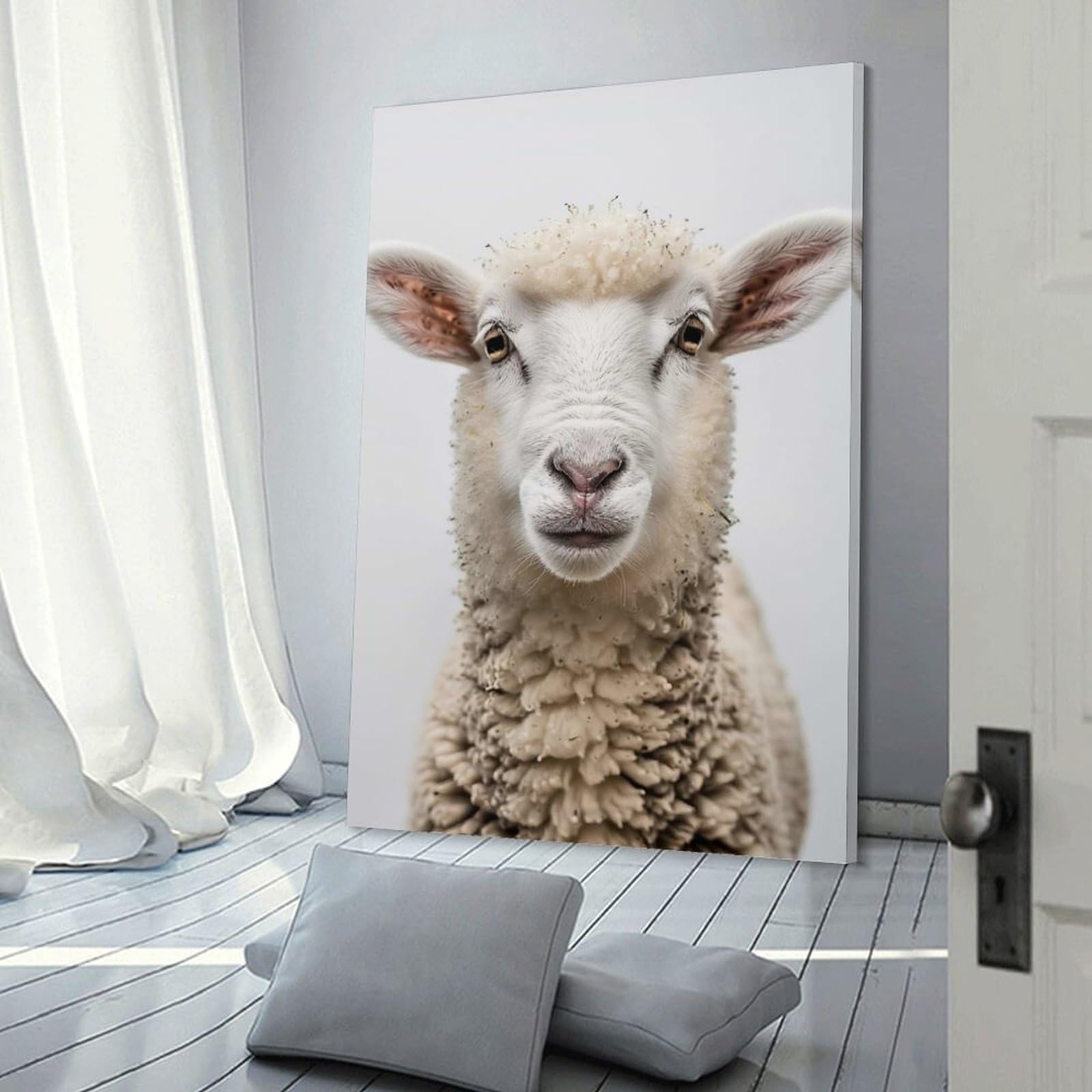 Junmoney Canvas Wall Art Sheep Face, 24x36inch(60x90cm), for Corridors, Hallways Or Apartment Entries, Decorative Canvas Styling for Entry Areas