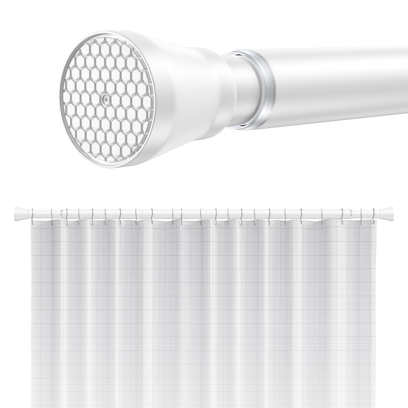 Shower Curtain Rod 45-75 Inch Adjustable Shower Rod White Tension Rod Spring Curtain Rod Rust Proof Shower Rods for Bathroom White Curtain Rods No Drilling