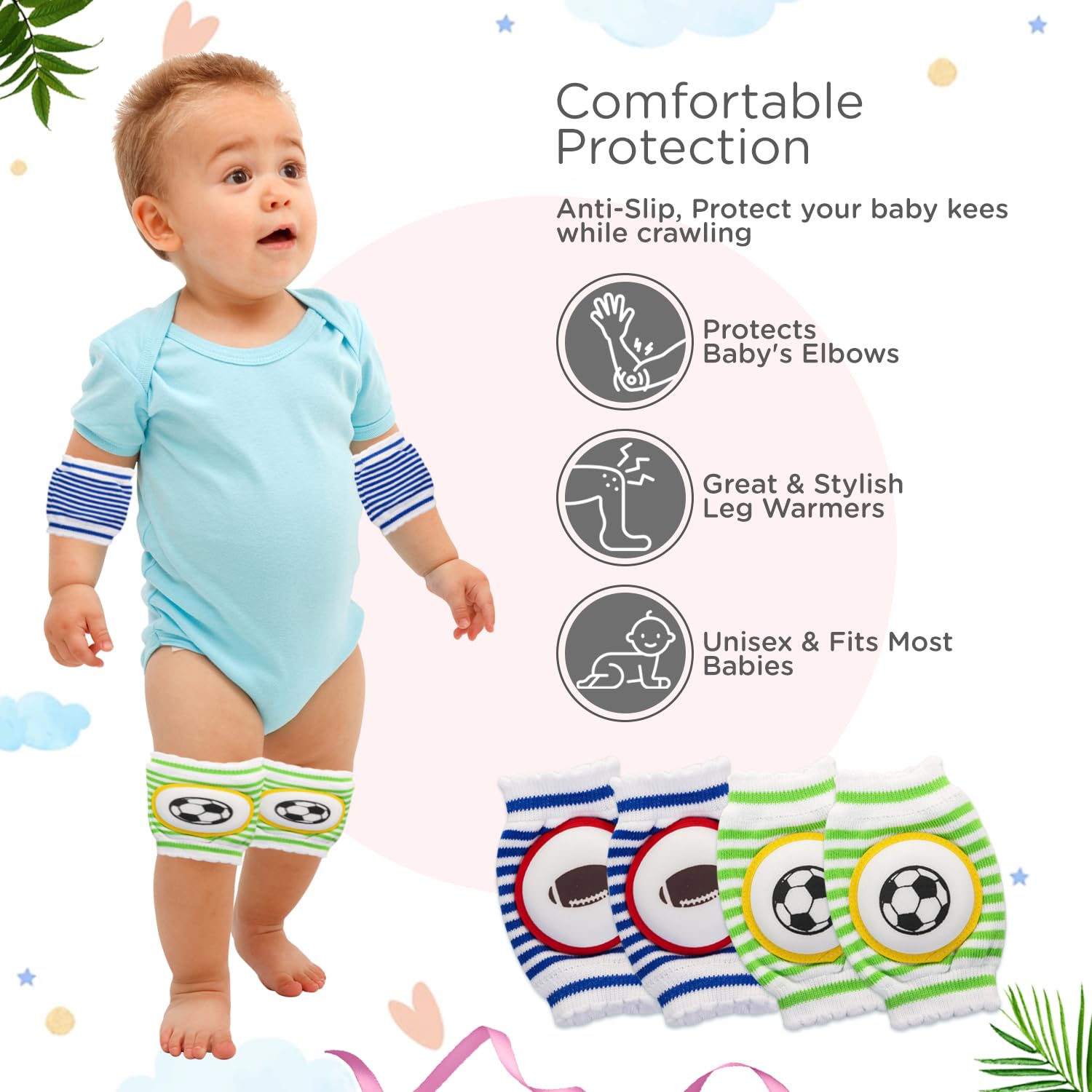 Mee Mee Soft Baby Knee/Elbow Pads for Crawling, Anti-Slip Padded Stretchable Elastic, Breathable Cotton Comfortable for Babies/Infants/Toddlers (Single Pack, Pink)