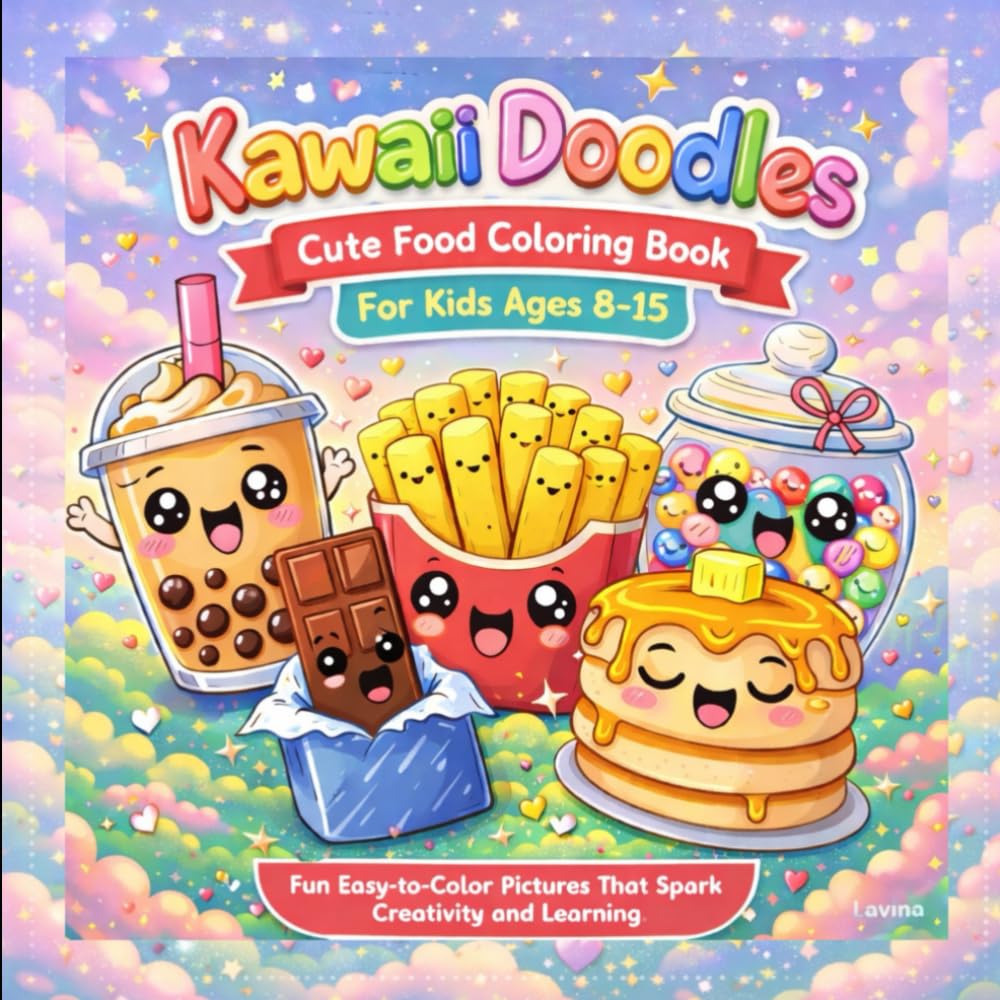 Kawaii Doodles: Cute Food Coloring Book for Kids Ages 8–15: Fun & Easy Kawaii Food Coloring Pages with Adorable Desserts, Snacks, and Sweet Treats for Creative Kids and Teens